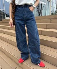ステッチデザインカーブデニム(ブルー)