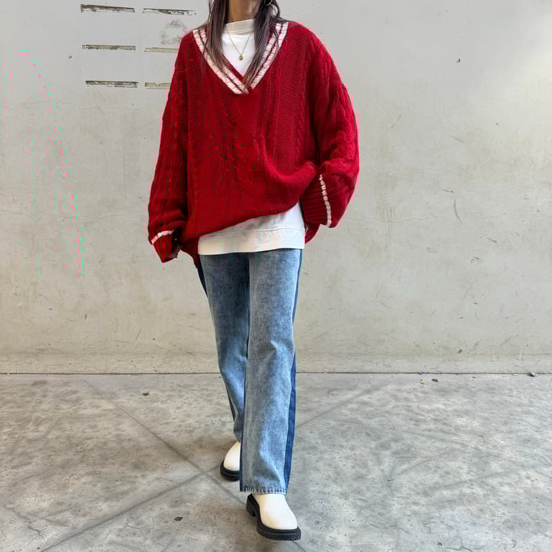 オーバーサイズチルデンニット(レッド) | COPINE オーバーサイズチルデンニット(レッド) | COPINE