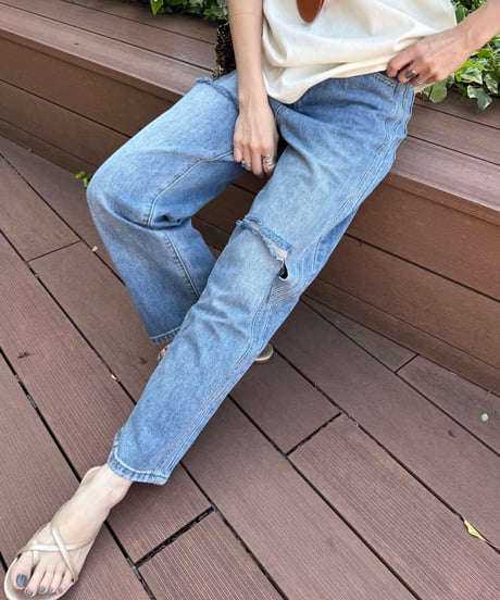 ハイウエストダメージデニムパンツ