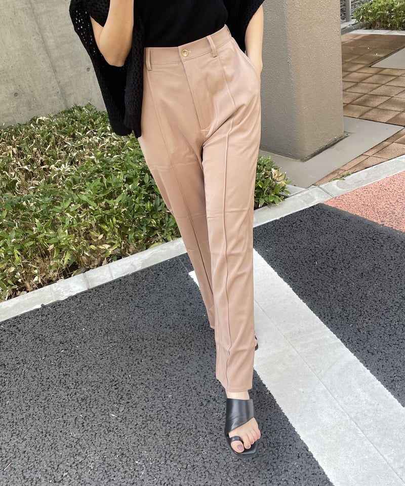 ウエストゴムピンタックサテンパンツ(ベージュ） | COPINE