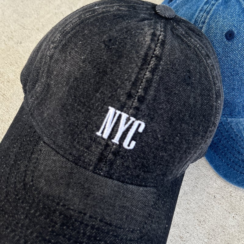 【美品】yori刺繍デニムライクキャップ　インディゴ NYC刺繍デニムキャップ(3color) | COPINE