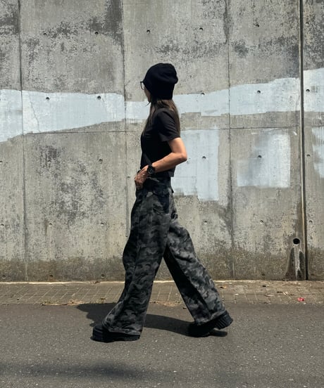 迷彩ハイウエストワイドデニムパンツ