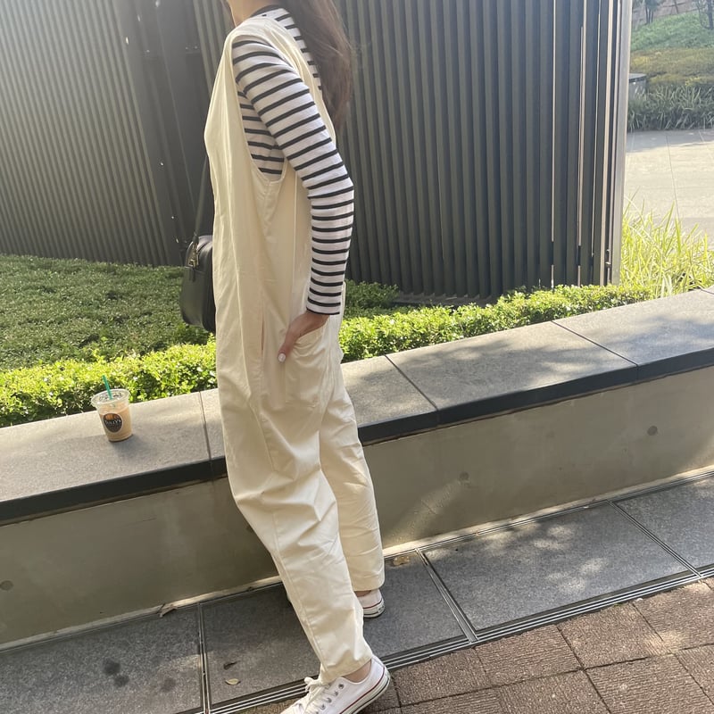 フロントジップワイドサロペット(ライトベージュ） | COPINE