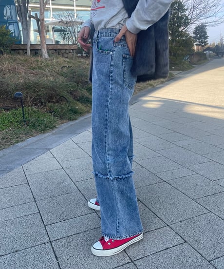 裾切替ワイドデニムパンツ(2size)