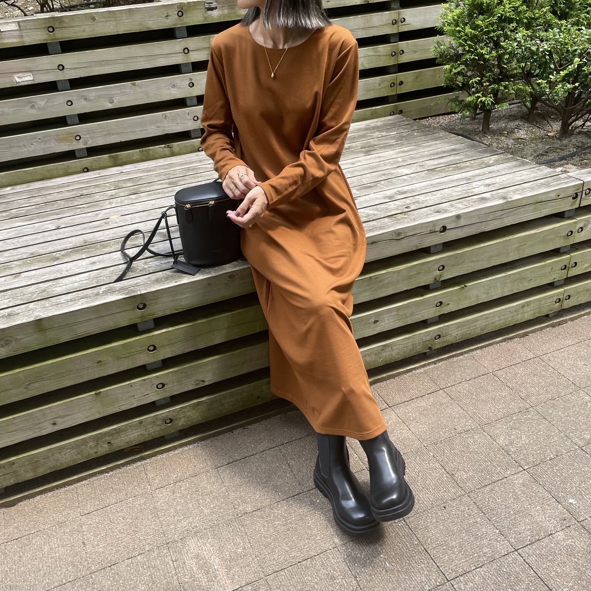 サイドボタンロングワンピース(テラコッタ) | COPINE サイドボタンロングワンピース(テラコッタ) | COPINE