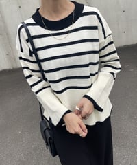 サイドスリットボーダーニット(アイボリー)