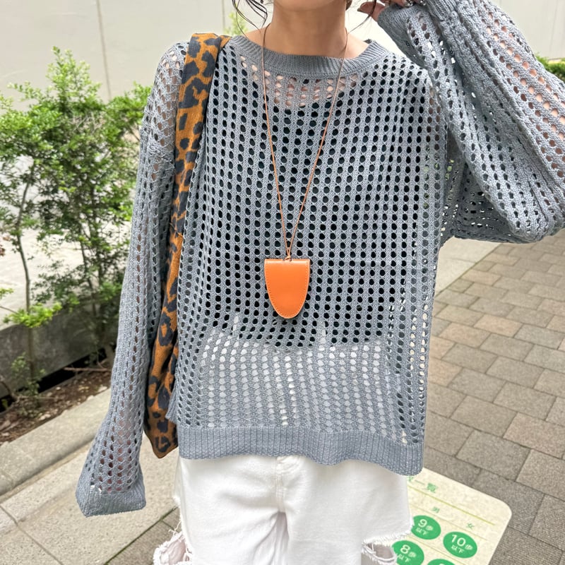 メッシュサマーニットトップス(グレー) | COPINE