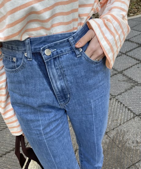 クロスデザインストレートデニムパンツ(2size)