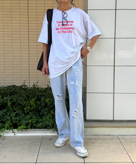ダメージ加工ワイドデニムパンツ