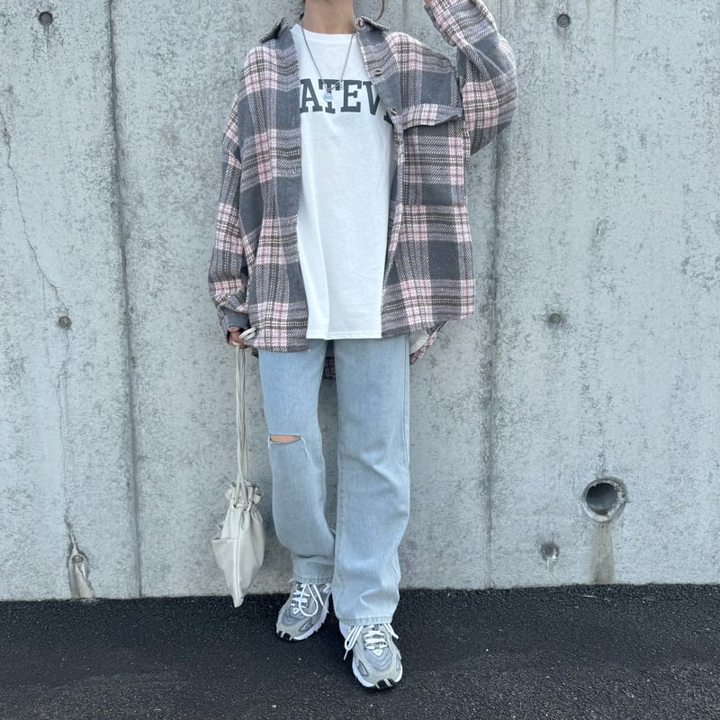 PEOPLESTYLE チェック柄 ルーズ 半袖 ット シャツ 男女兼用 7970a7244d8edbd120d12a0f3edae6