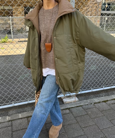 リバーシブル中綿モンスターコート(カーキ×モカ)
