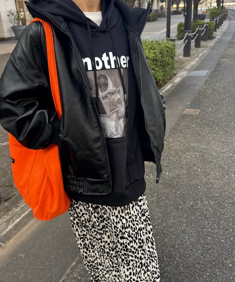 襟＆袖リブフェイクレザーブルゾン