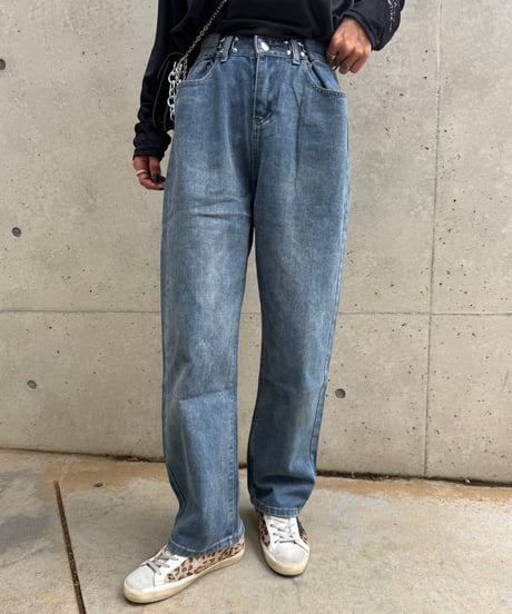 タックホックワイドデニムパンツ
