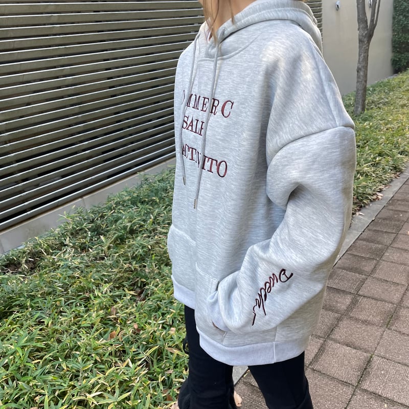 裏起毛刺繍ロゴパーカー(グレー) | COPINE