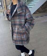 チェック柄シャギースタンドカラーコート