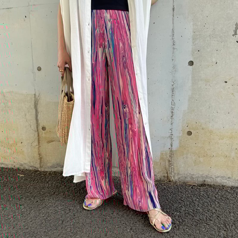 ニュアンス柄プリーツパンツ(ピンク) | COPINE