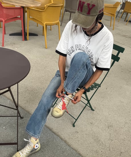 ハイウエストダメージデニムパンツ