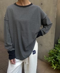 袖リブボーダープルオーバー(ブラック)