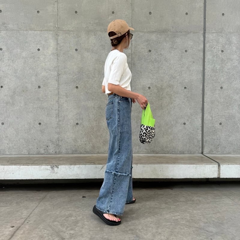 5分袖サマーワイドリブニットトップス(オフホワイト) | COPINE 5分袖サマーワイドリブニットトップス(オフホワイト) | COPINE