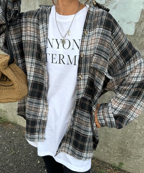 ルーズ起毛チェック柄シャツ(ブラック)