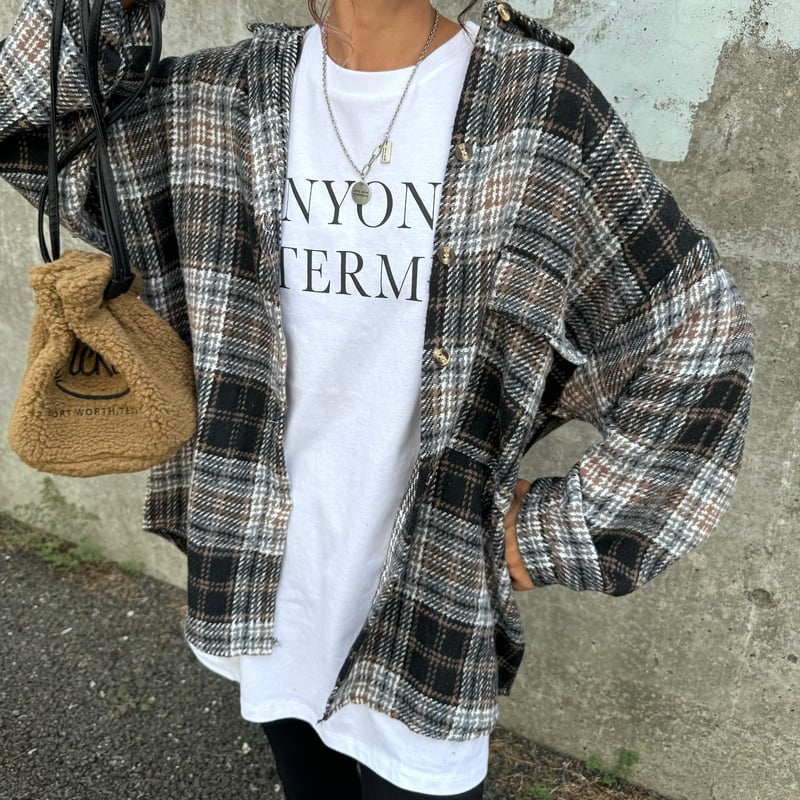 ルーズ起毛チェック柄シャツ(ブラック) | COPINE