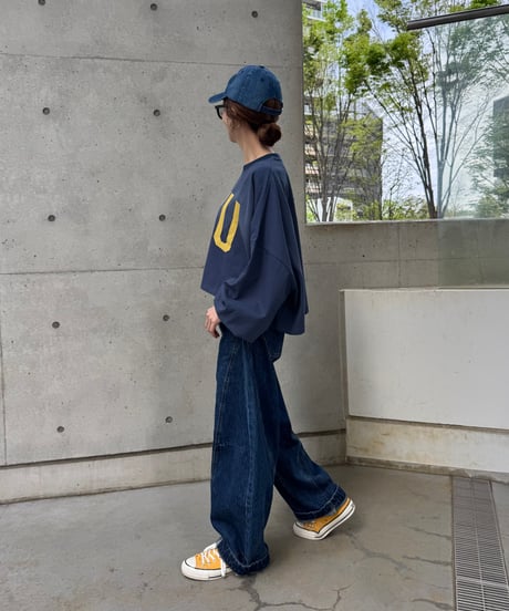 ボリューム袖ワイドシルエットロゴロンT(ネイビー)