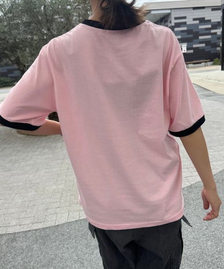 配色プリントTシャツ(ピンク)
