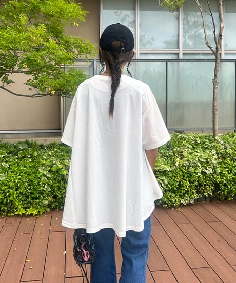 接触冷感裾フレア5分袖Tシャツ(ホワイト)
