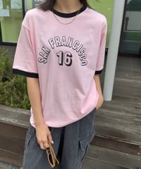 配色プリントTシャツ(ピンク)