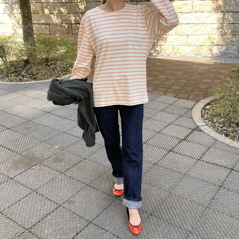 カラーボーダーロングスリーブTシャツ（オレンジ） | COPINE