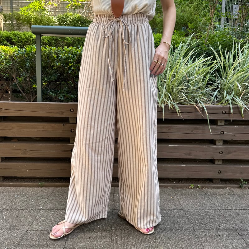 ストライプワイドパンツ(ベージュ) | COPINE