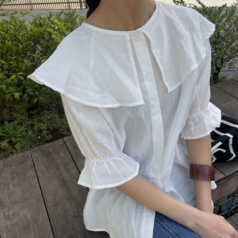 新品♡OHGA♡ビッグカラーブラウス、ホワイト 【公式通販】