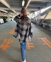 ルーズ起毛チェック柄シャツ(ブラック)