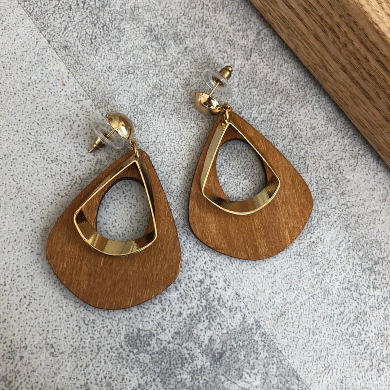ドロップ型ウッドメタルピアス（3color） | COPINE