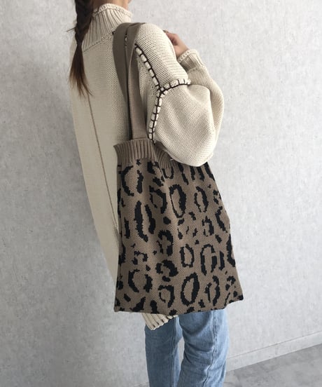 レオパード柄ニットトートバッグ(3color)