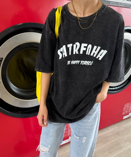 ウォッシュ加工ロゴTシャツ(ブラック)
