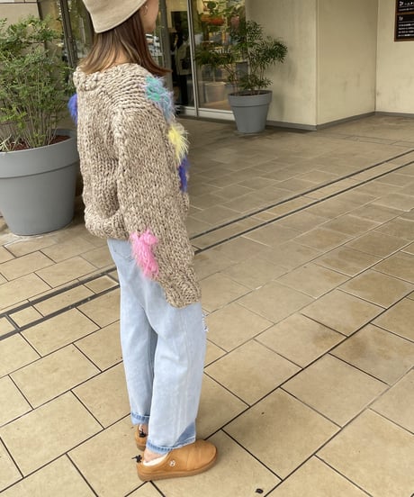 ハンドメイドざっくりニットケーブルカーディガン（ベージュ）