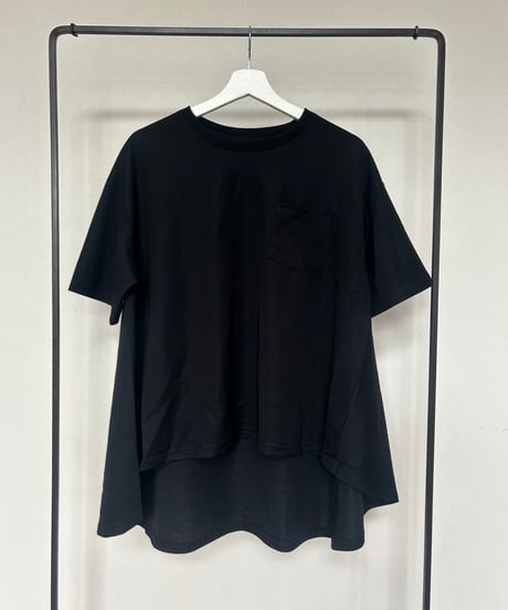 接触冷感裾フレア5分袖Tシャツ(ブラック)