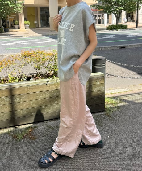 フロッキープリントフレンチスリーブTシャツ(グレー)