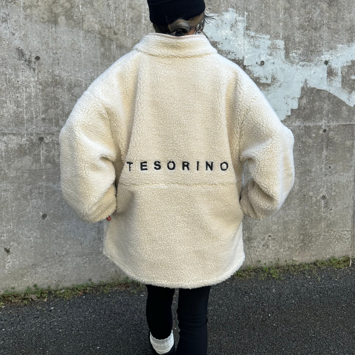 バック刺繍ロゴシープボアブルゾン(オフホワイト) | COPINE バック刺繍ロゴシープボアブルゾン(オフホワイト) | COPINE