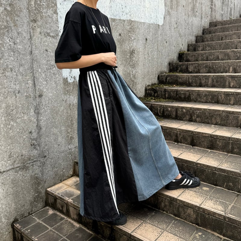 異素材切り替えサイドラインデニムスカート | COPINE 異素材切り替えサイドラインデニムスカート | COPINE