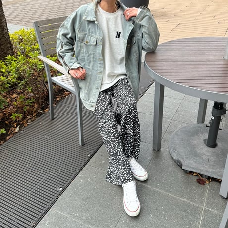 裏微起毛ダルメシアン柄プリーツパンツ(ブラック)