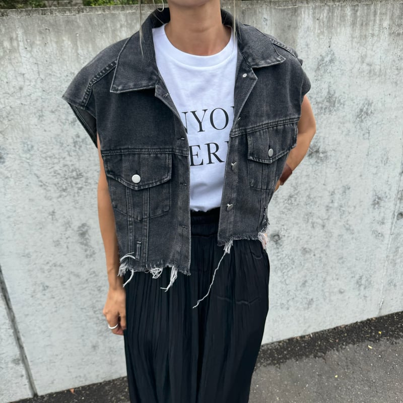 カットオフデニムショートベスト(ブラック) | COPINE カットオフデニムショートベスト(ブラック) | COPINE