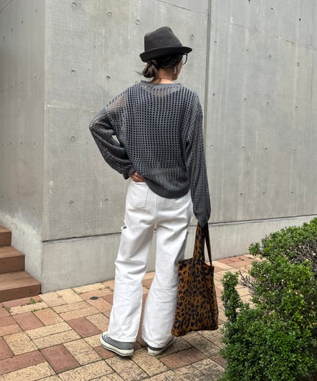 メッシュ編みニットトップス(グレー)