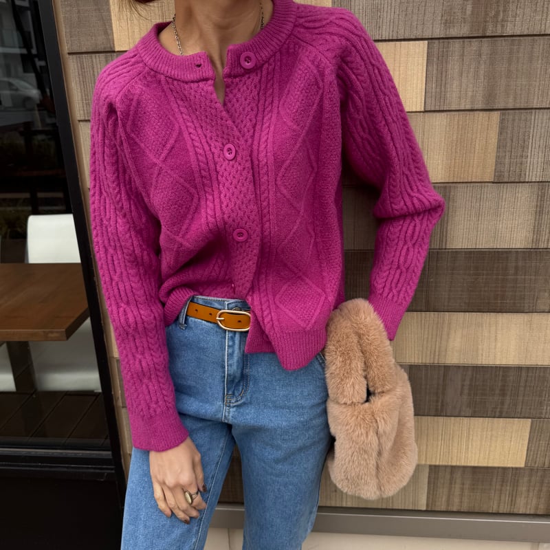 ケーブル編みカラーニットカーディガン | COPINE