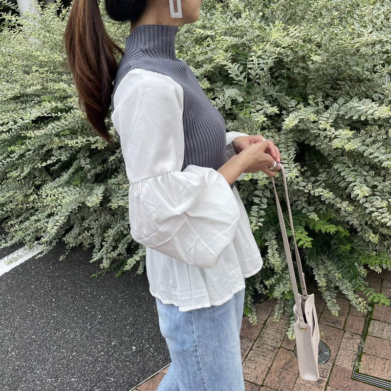 【新品タグ付】MARQUES ALMEIDA ボリューム袖 ニット ボリューム袖ニットドッキングシャツ(グレー） | COPINE