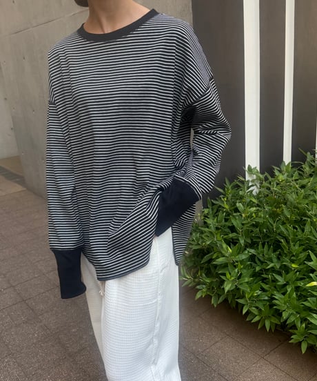 袖リブボーダープルオーバー(ブラック)