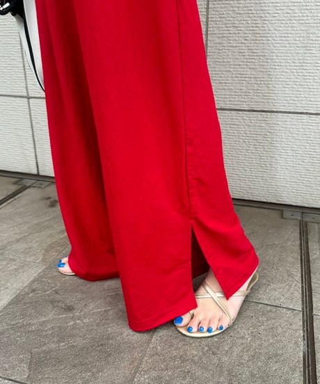 接触冷感ギャザータックワイドパンツ(レッド)