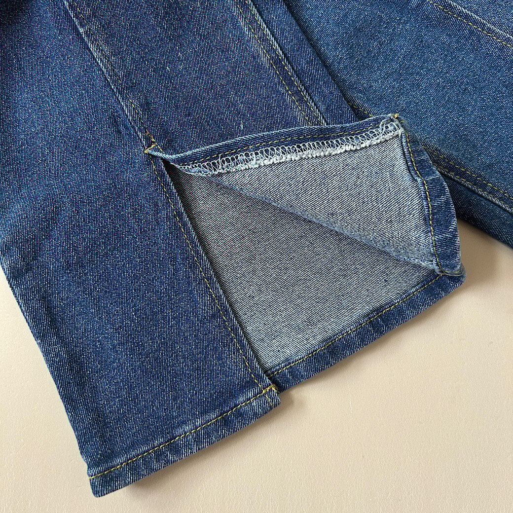 セール】高身長 綿100%サイドフリンジデニムワイドパンツ