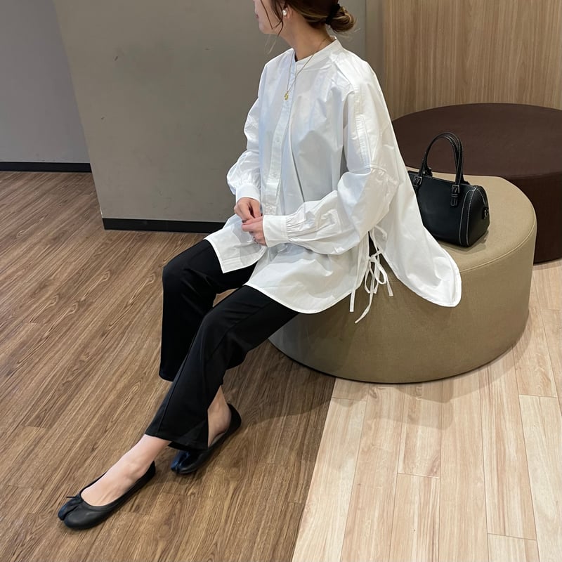 ウエストゴムピンタックサテンパンツ(ブラック） | COPINE